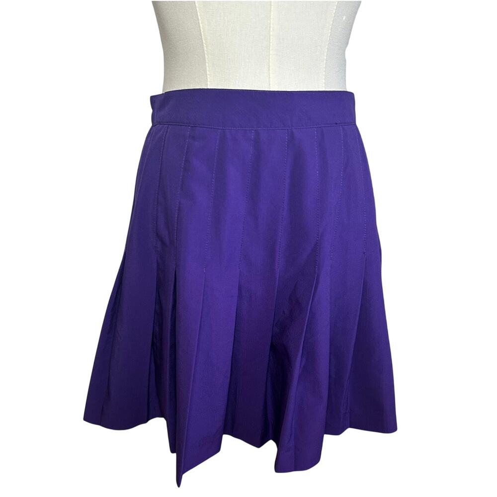 VTG 80s Lejay Purple Pleated Mini Skirt M Tennis Activewear Preppy Retro Casual